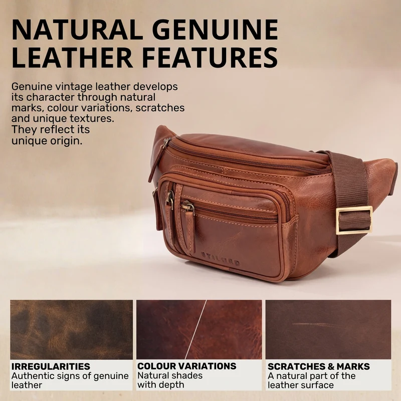 "Greg" Bauchtasche / Gürteltasche Echtes Leder für Damen Herren Groß