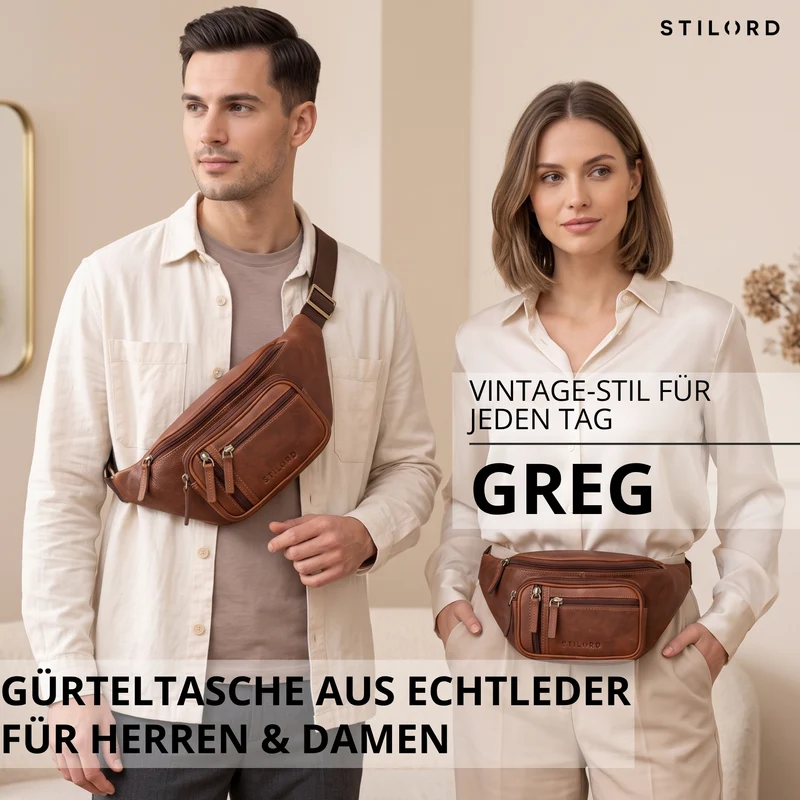 "Greg" Bauchtasche / Gürteltasche Echtes Leder für Damen Herren Groß