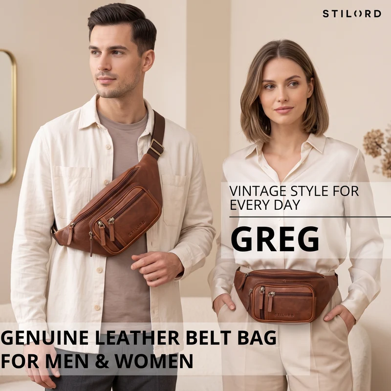 "Greg" Bauchtasche / Gürteltasche Echtes Leder für Damen Herren Groß