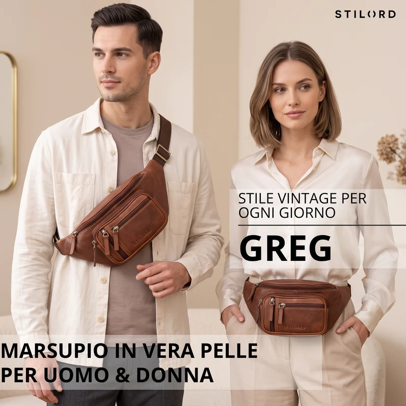 "Greg" Bauchtasche / Gürteltasche Echtes Leder für Damen Herren Groß