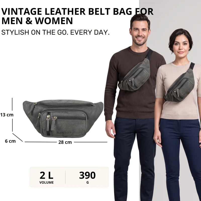 "Greg" Bauchtasche / Gürteltasche Echtes Leder für Damen Herren Groß