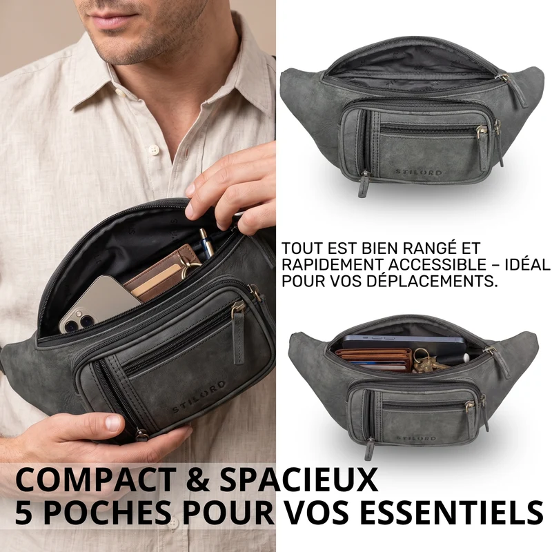 "Greg" Bauchtasche / Gürteltasche Echtes Leder für Damen Herren Groß