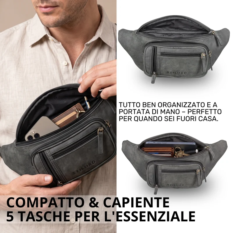 "Greg" Bauchtasche / Gürteltasche Echtes Leder für Damen Herren Groß