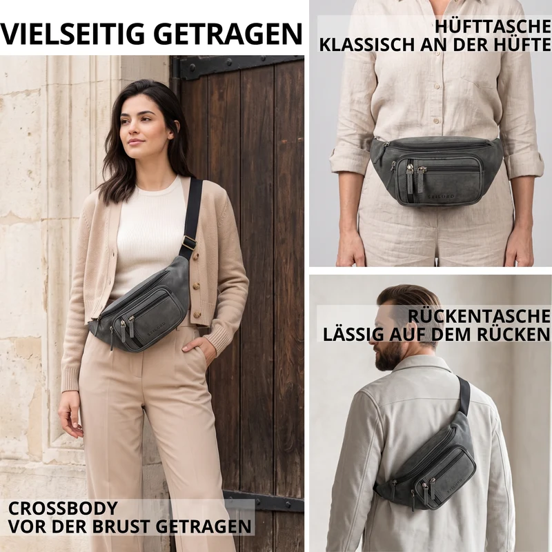 "Greg" Bauchtasche / Gürteltasche Echtes Leder für Damen Herren Groß