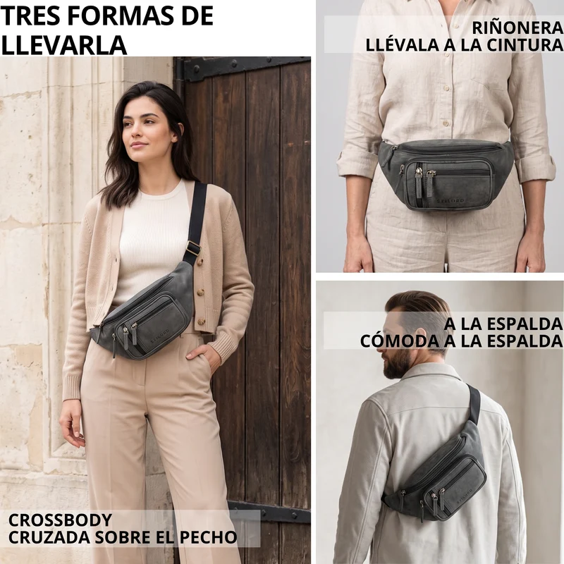 "Greg" Bauchtasche / Gürteltasche Echtes Leder für Damen Herren Groß