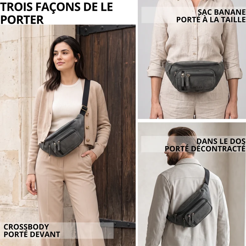 "Greg" Bauchtasche / Gürteltasche Echtes Leder für Damen Herren Groß