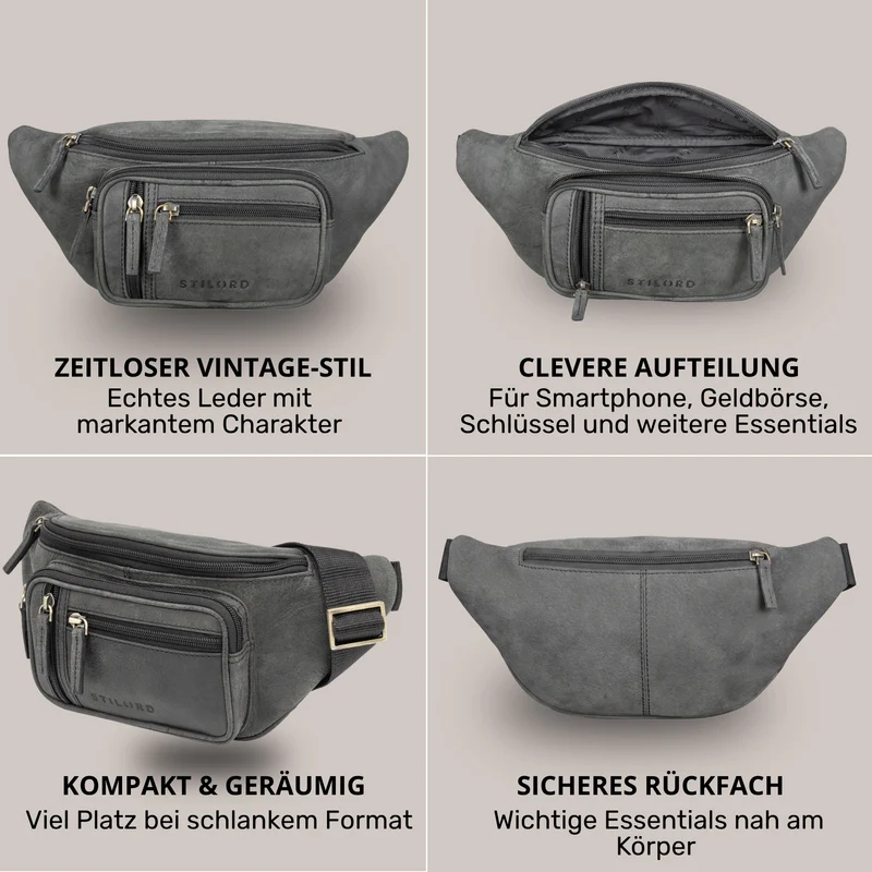 "Greg" Bauchtasche / Gürteltasche Echtes Leder für Damen Herren Groß
