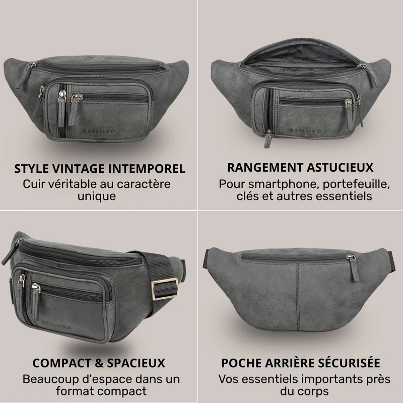 "Greg" Bauchtasche / Gürteltasche Echtes Leder für Damen Herren Groß