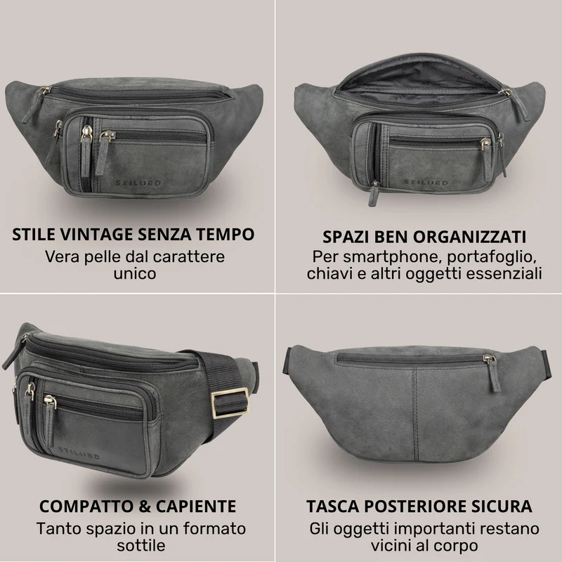 "Greg" Bauchtasche / Gürteltasche Echtes Leder für Damen Herren Groß