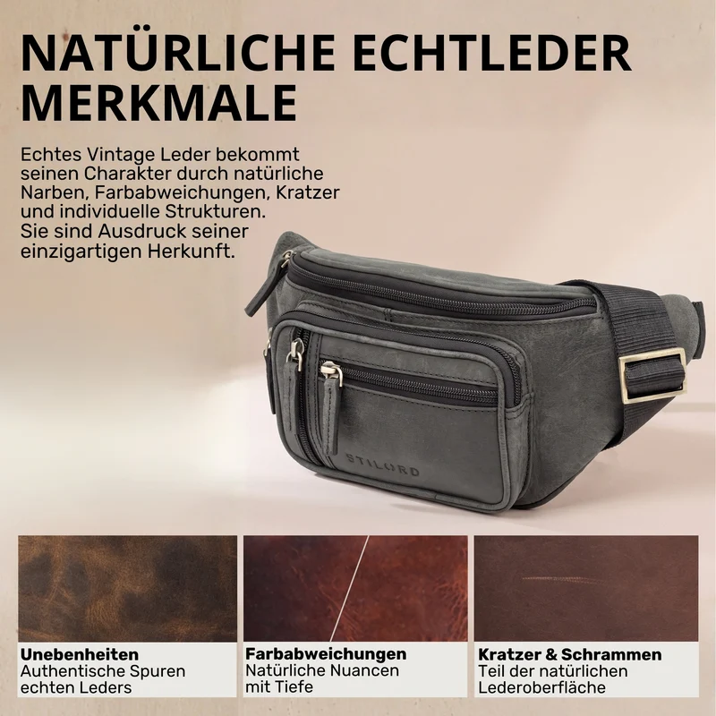 "Greg" Bauchtasche / Gürteltasche Echtes Leder für Damen Herren Groß