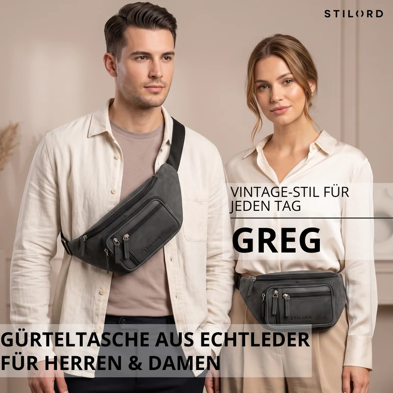 "Greg" Bauchtasche / Gürteltasche Echtes Leder für Damen Herren Groß