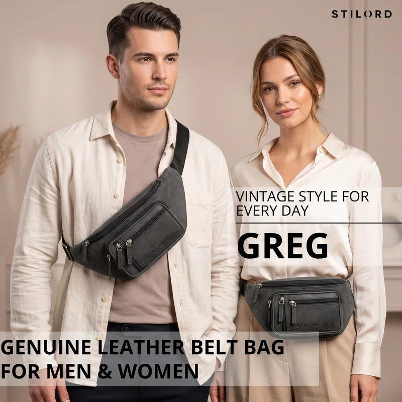 "Greg" Bauchtasche / Gürteltasche Echtes Leder für Damen Herren Groß