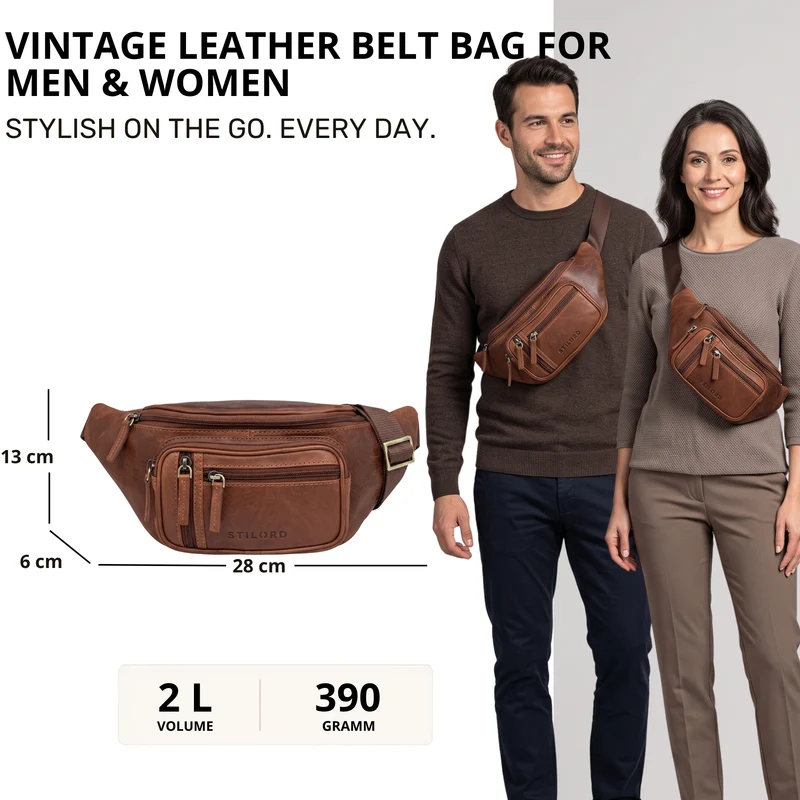 "Greg" Bauchtasche / Gürteltasche Echtes Leder für Damen Herren Groß