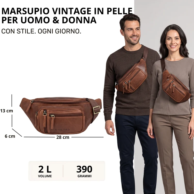 "Greg" Bauchtasche / Gürteltasche Echtes Leder für Damen Herren Groß