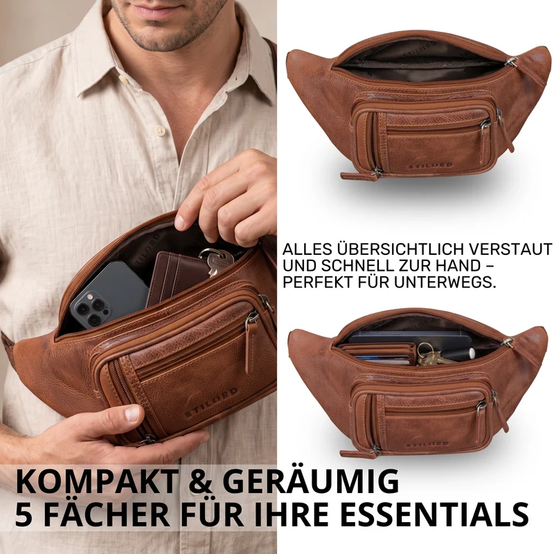 "Greg" Bauchtasche / Gürteltasche Echtes Leder für Damen Herren Groß