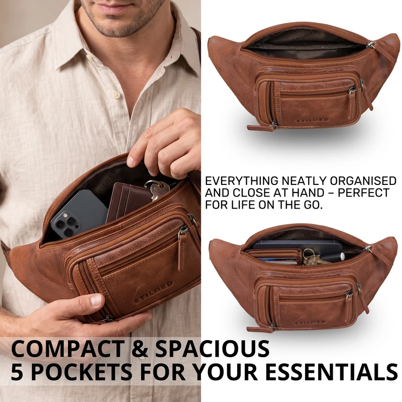 "Greg" Bauchtasche / Gürteltasche Echtes Leder für Damen Herren Groß