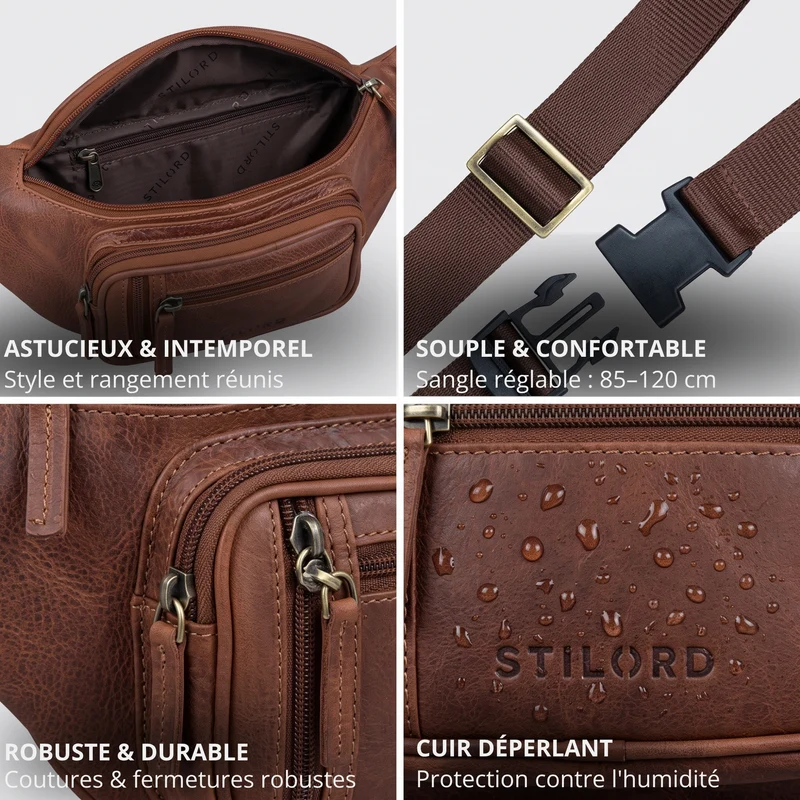 "Greg" Bauchtasche / Gürteltasche Echtes Leder für Damen Herren Groß