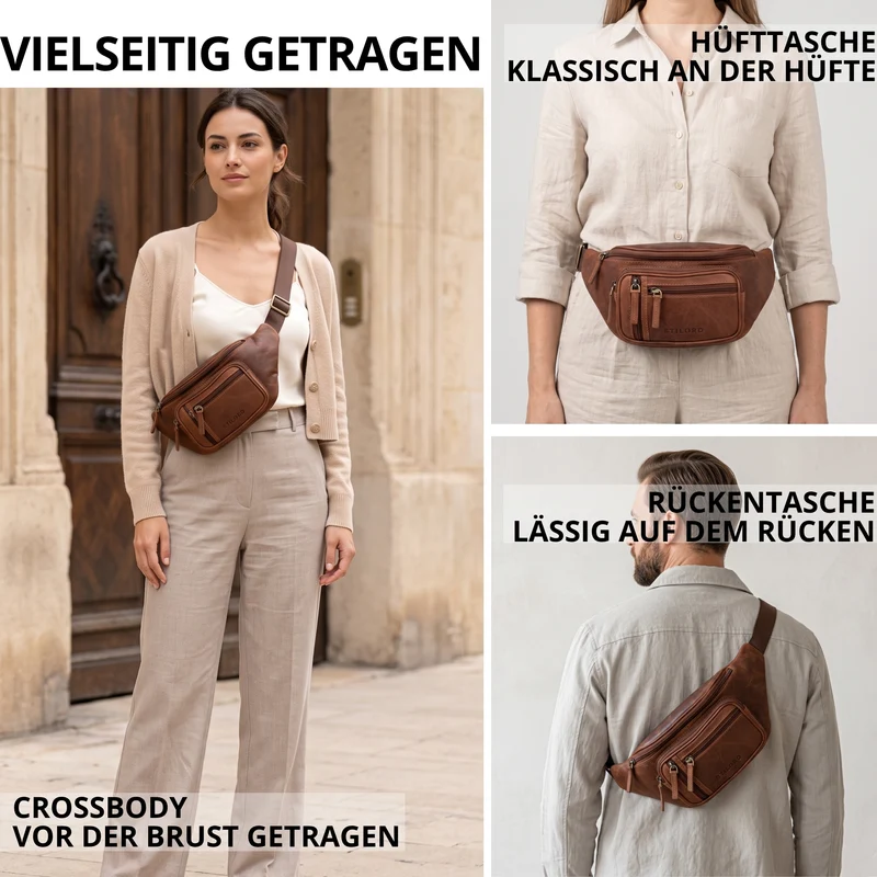 "Greg" Bauchtasche / Gürteltasche Echtes Leder für Damen Herren Groß