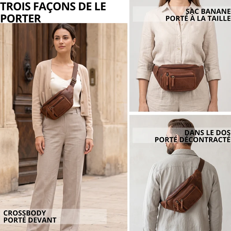 "Greg" Bauchtasche / Gürteltasche Echtes Leder für Damen Herren Groß
