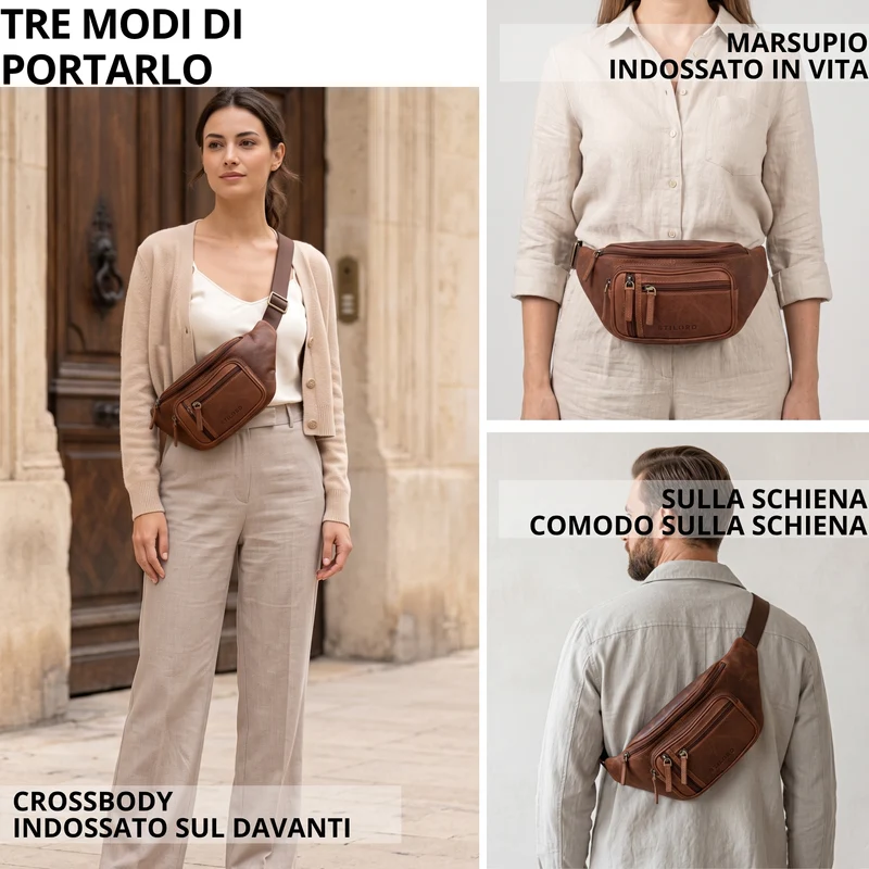 "Greg" Bauchtasche / Gürteltasche Echtes Leder für Damen Herren Groß