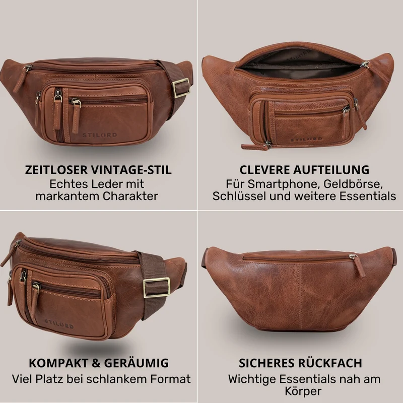"Greg" Bauchtasche / Gürteltasche Echtes Leder für Damen Herren Groß