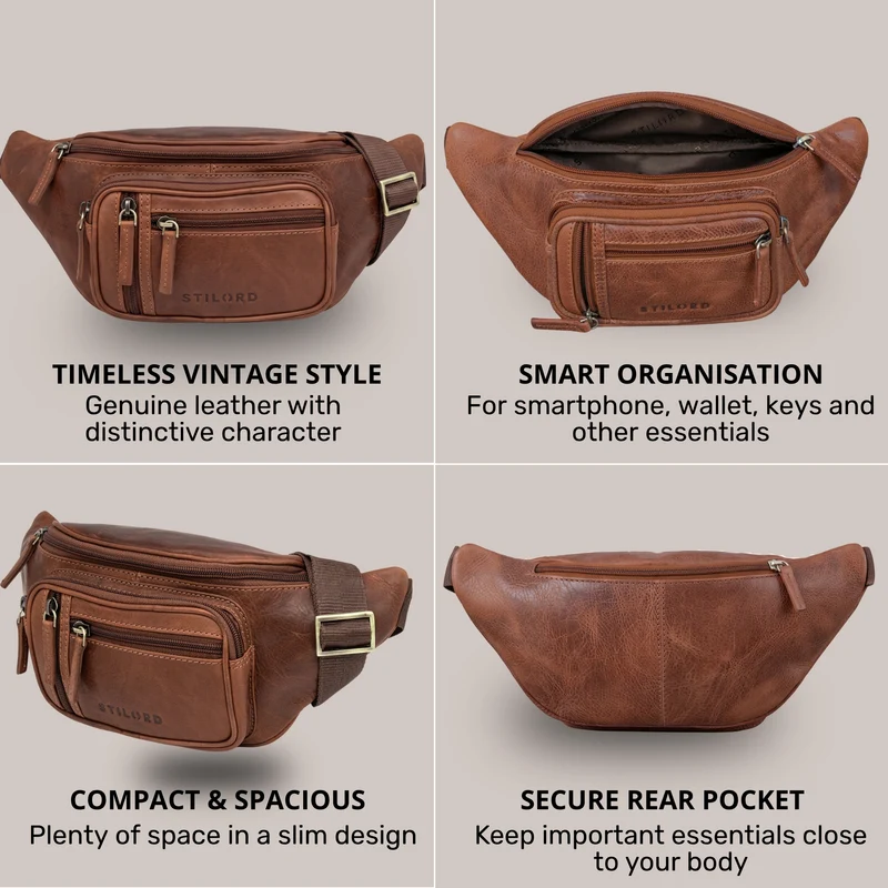 "Greg" Bauchtasche / Gürteltasche Echtes Leder für Damen Herren Groß