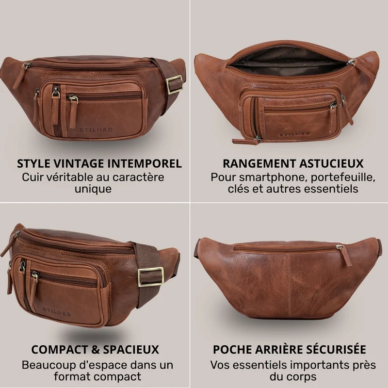 "Greg" Bauchtasche / Gürteltasche Echtes Leder für Damen Herren Groß