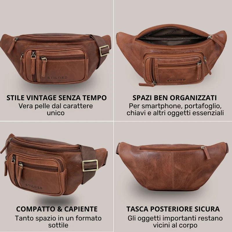 "Greg" Bauchtasche / Gürteltasche Echtes Leder für Damen Herren Groß