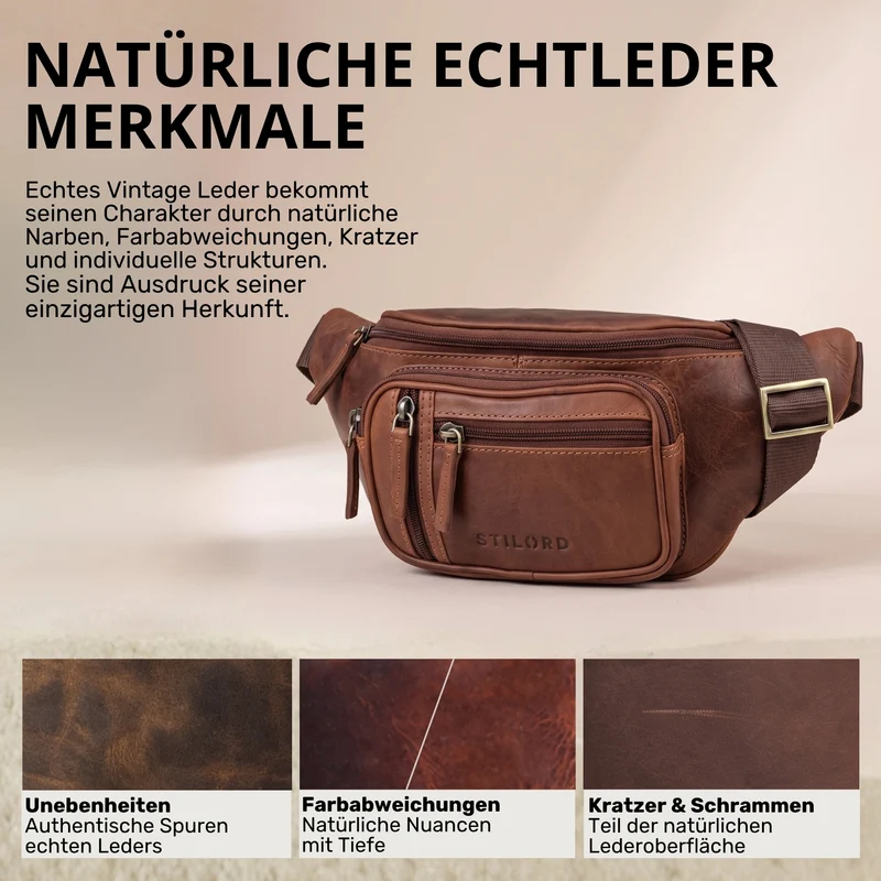 "Greg" Bauchtasche / Gürteltasche Echtes Leder für Damen Herren Groß