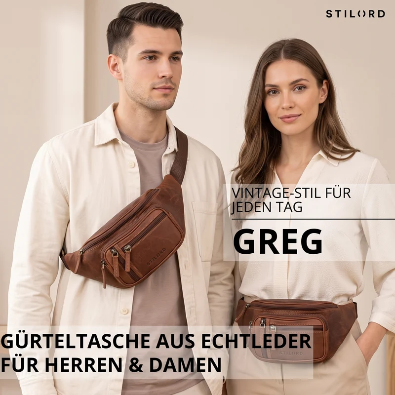 "Greg" Bauchtasche / Gürteltasche Echtes Leder für Damen Herren Groß