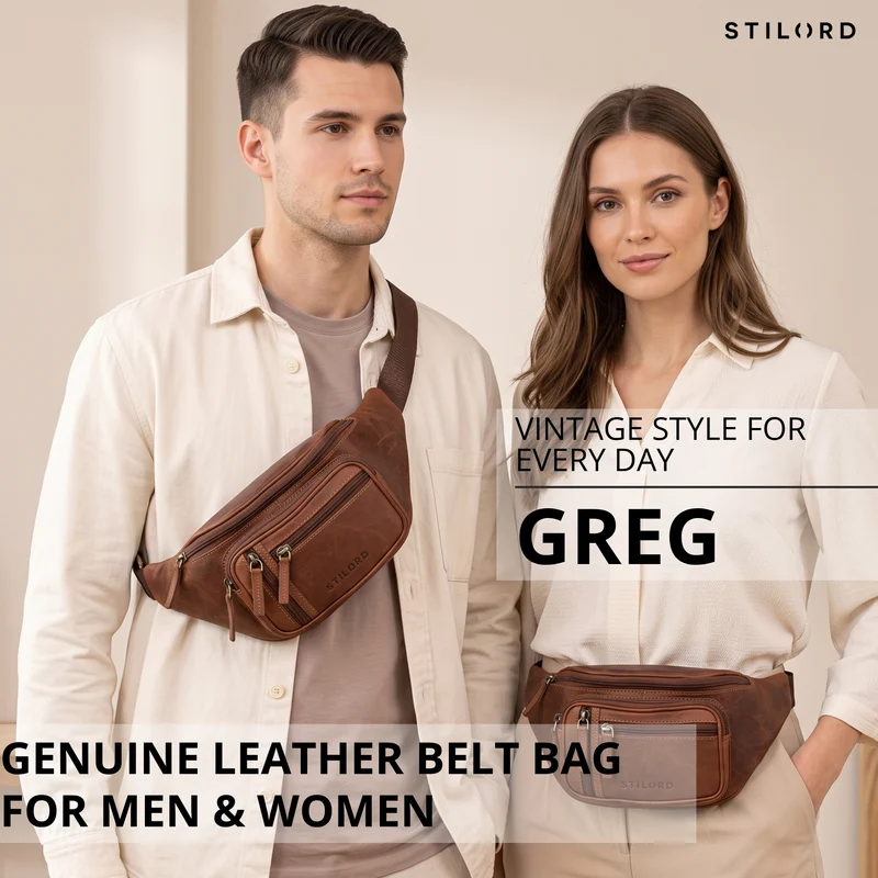 "Greg" Bauchtasche / Gürteltasche Echtes Leder für Damen Herren Groß