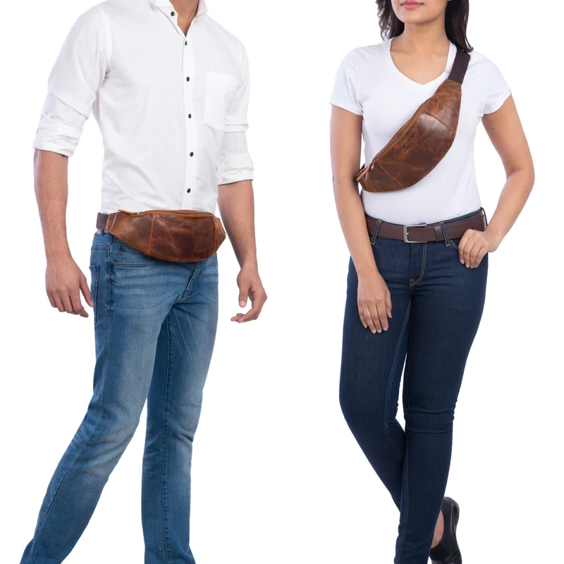 "Shawn" Stylische Leder Gürteltasche groß für Damen und Herren