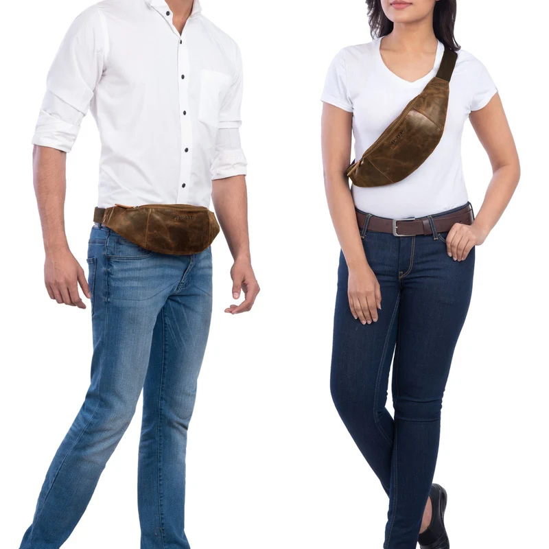 "Shawn" Stylische Leder Gürteltasche groß für Damen und Herren