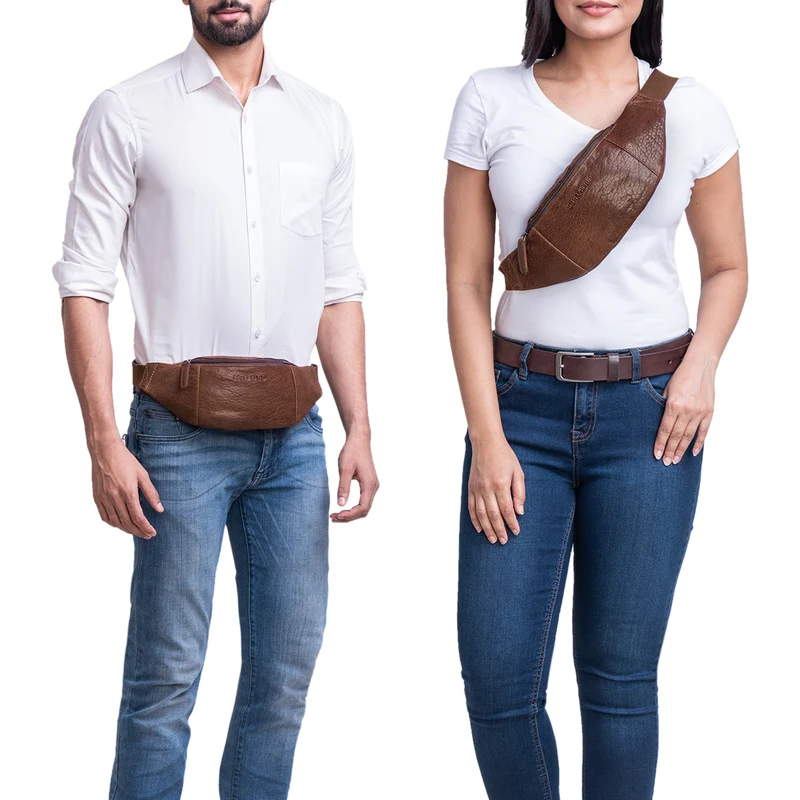 "Shawn" Stylische Leder Gürteltasche groß für Damen und Herren