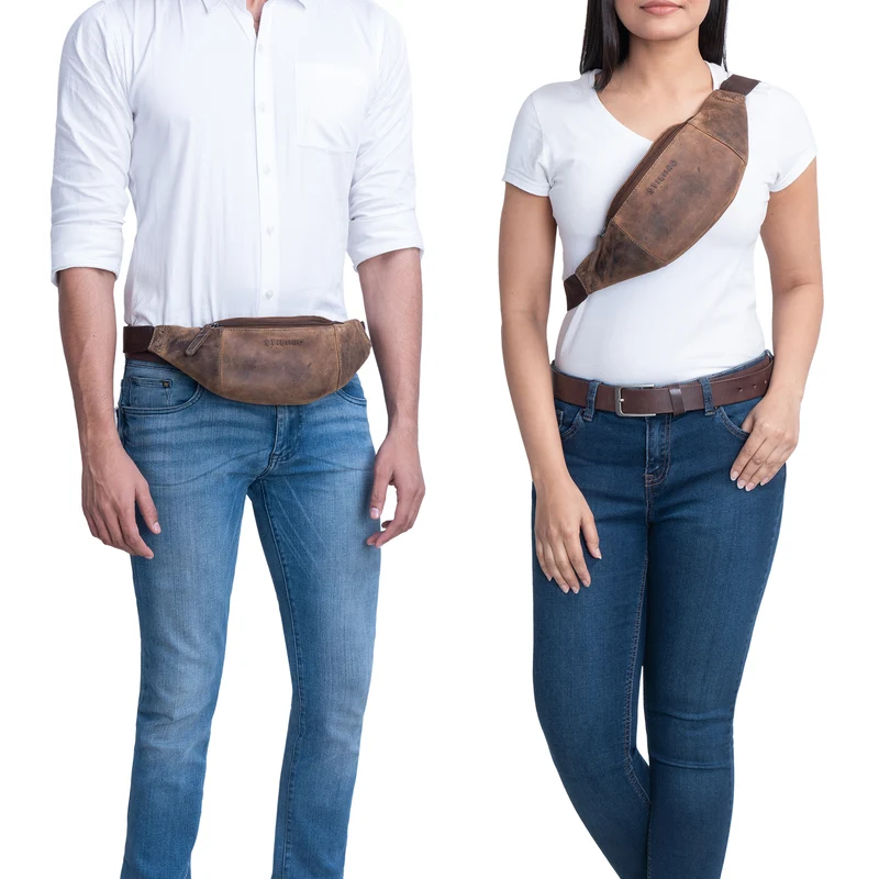 "Shawn" Stylische Leder Gürteltasche groß für Damen und Herren