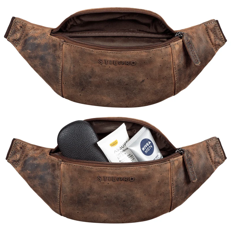 "Shawn" Stylische Leder Gürteltasche groß für Damen und Herren