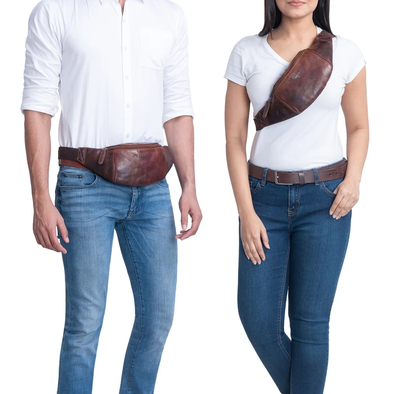 "Shawn" Stylische Leder Gürteltasche groß für Damen und Herren