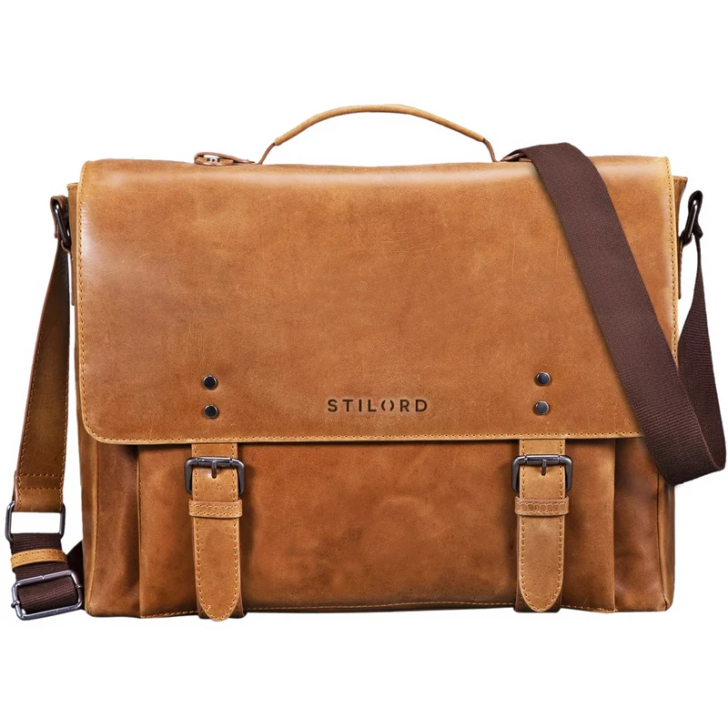 B-WARE "Alfred" Vintage Aktentasche Leder aufsteckbar 17 Zoll