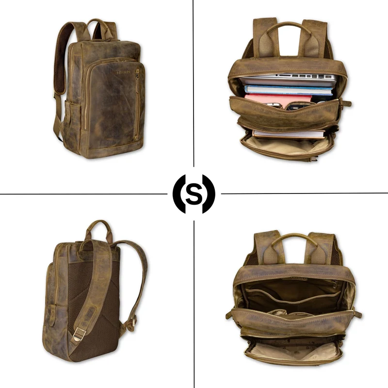 "Johnson" Lederrucksack Herren Business Vintage - Laptop Rucksack 13 Zoll Rindsleder