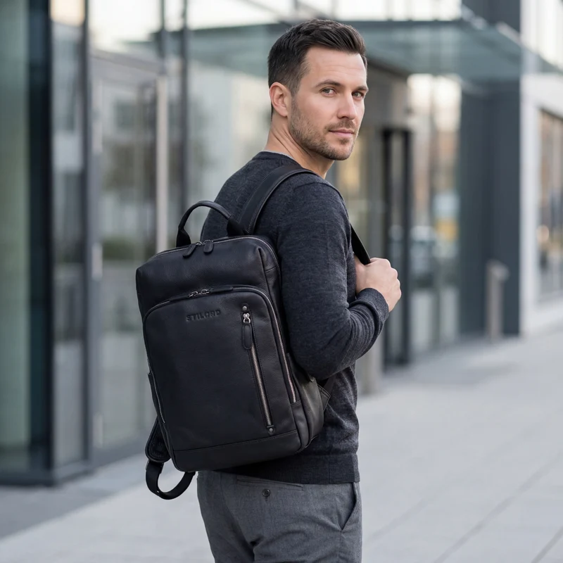 "Johnson" Lederrucksack Herren Business Vintage - Laptop Rucksack 13 Zoll Rindsleder