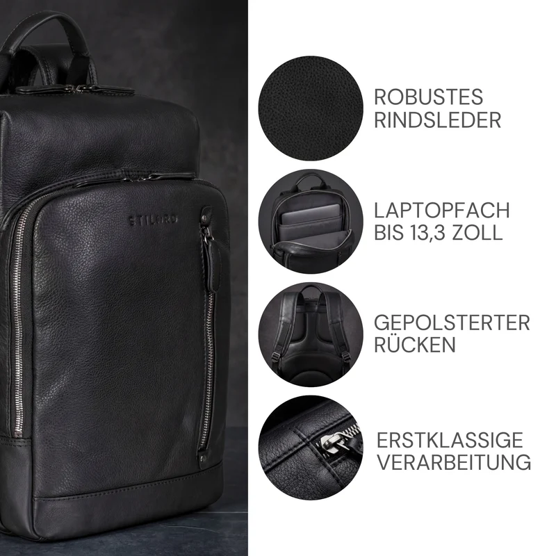 "Johnson" Lederrucksack Herren Business Vintage - Laptop Rucksack 13 Zoll Rindsleder