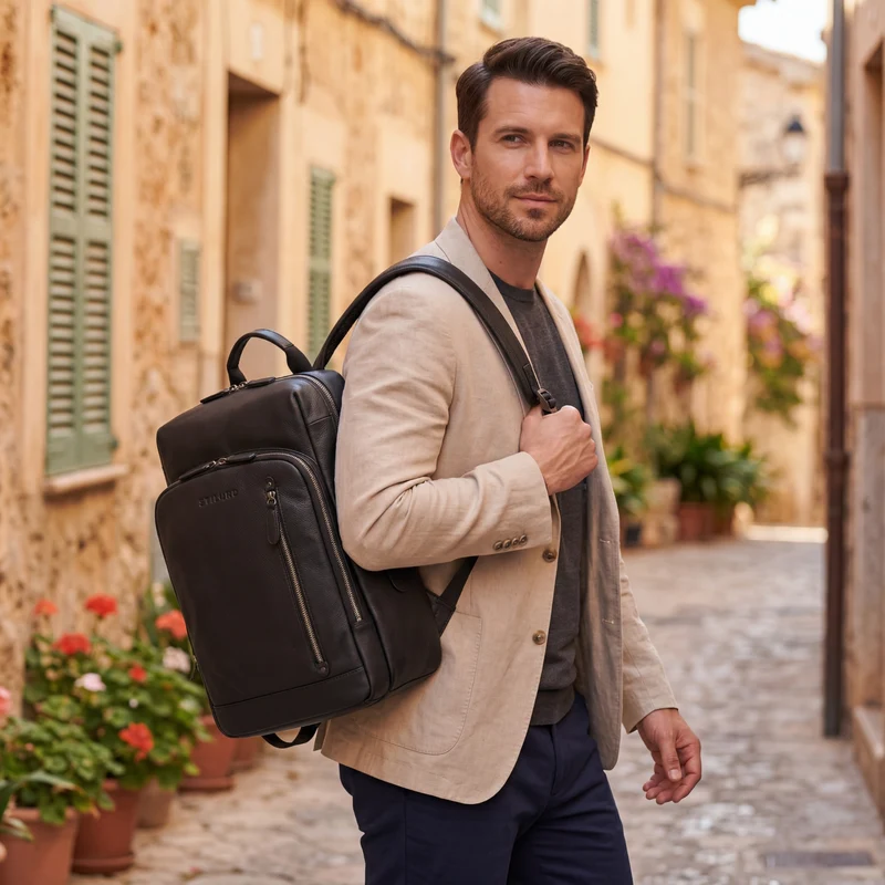 "Johnson" Lederrucksack Herren Business Vintage - Laptop Rucksack 13 Zoll Rindsleder