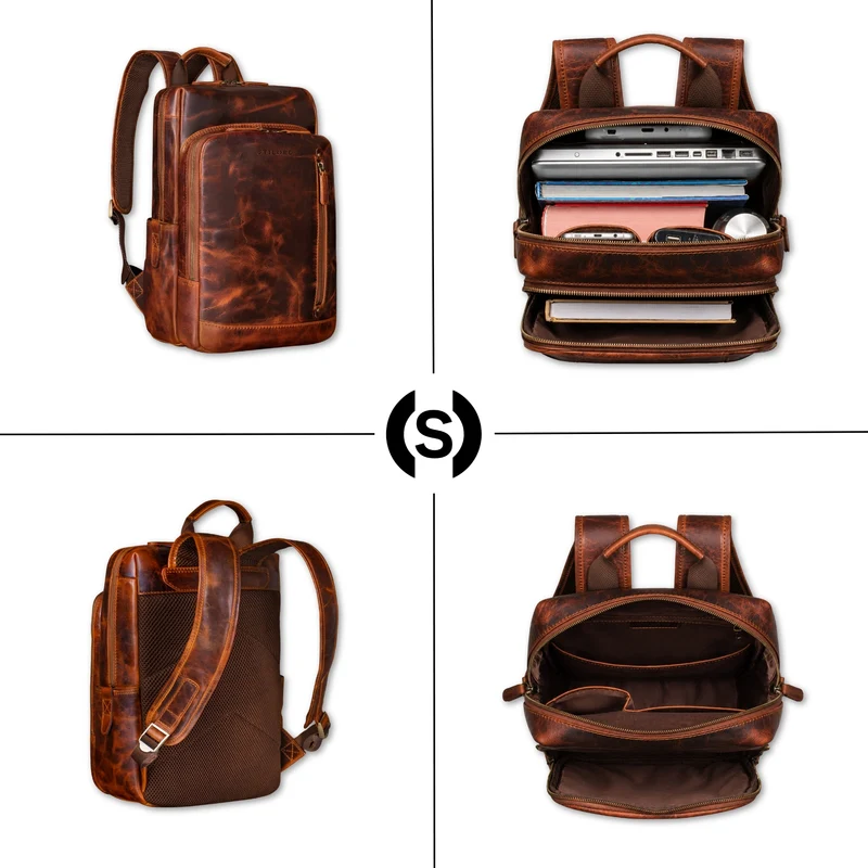 "Johnson" Lederrucksack Herren Business Vintage - Laptop Rucksack 13 Zoll Rindsleder