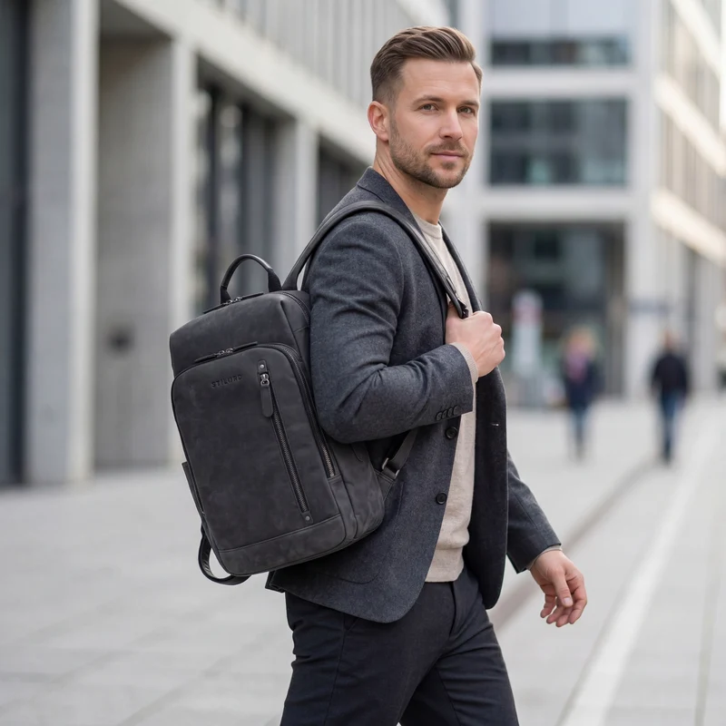 "Johnson" Lederrucksack Herren Business Vintage - Laptop Rucksack 13 Zoll Rindsleder
