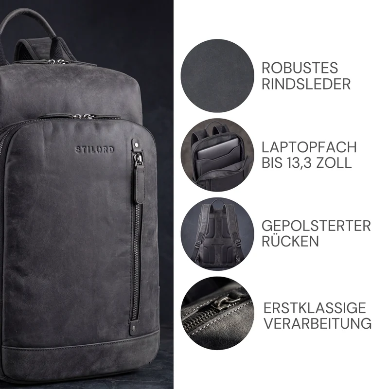 "Johnson" Lederrucksack Herren Business Vintage - Laptop Rucksack 13 Zoll Rindsleder