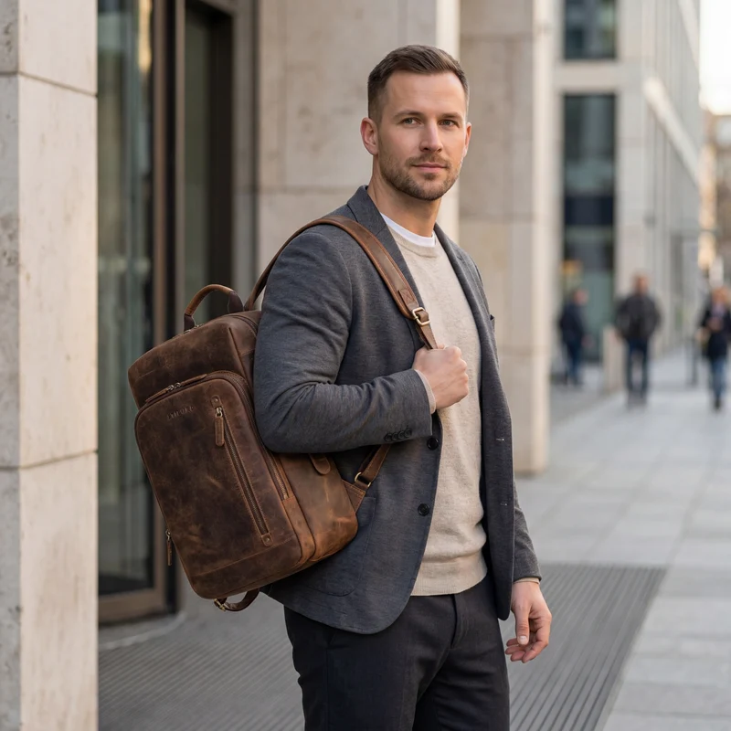 "Johnson" Lederrucksack Herren Business Vintage - Laptop Rucksack 13 Zoll Rindsleder