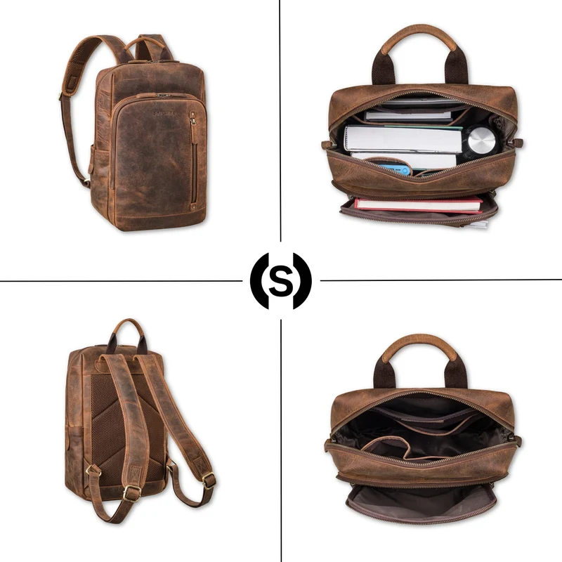 "Johnson" Lederrucksack Herren Business Vintage - Laptop Rucksack 13 Zoll Rindsleder