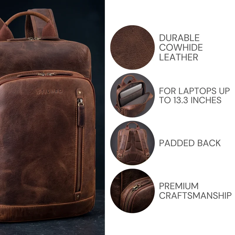 "Johnson" Lederrucksack Herren Business Vintage - Laptop Rucksack 13 Zoll Rindsleder