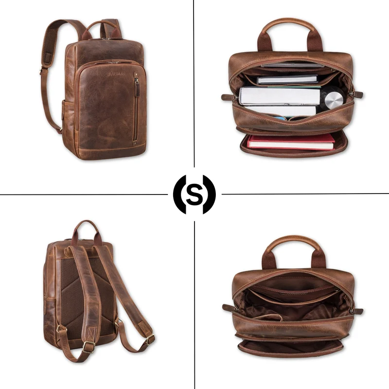 "Johnson" Lederrucksack Herren Business Vintage - Laptop Rucksack 13 Zoll Rindsleder