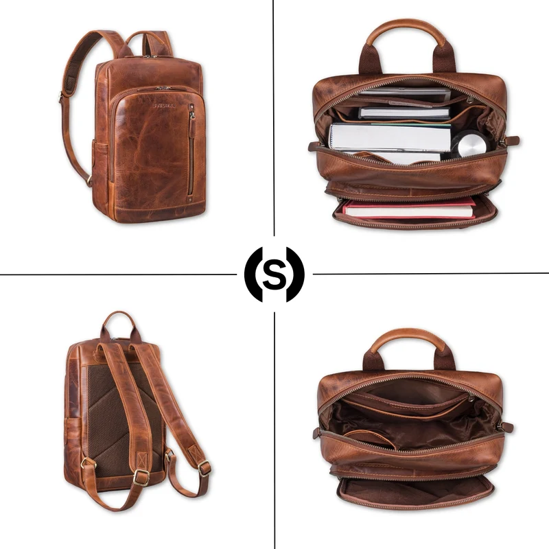 "Johnson" Lederrucksack Herren Business Vintage - Laptop Rucksack 13 Zoll Rindsleder